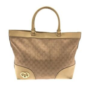 GUCCI GG/Lovely 257071 Rose Gold Beige Jacquard Leather Tote Bag